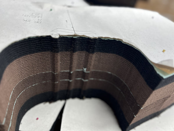 WeatherWool ShirtJacs being made ... 17 layers of pattern pieces just cut