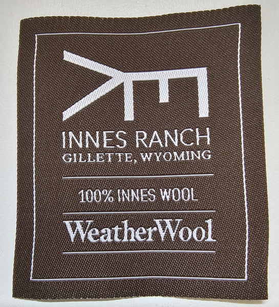 WeatherWool is delighted to sew this label will be sewn into all garments made solely from wool grown on the Innes Family Ranch in Gillette Wyoming!  The label features an Innes Brand, registered with the State of Wyoming.  Thanks to Bob Innes for allowing us to use his brand!